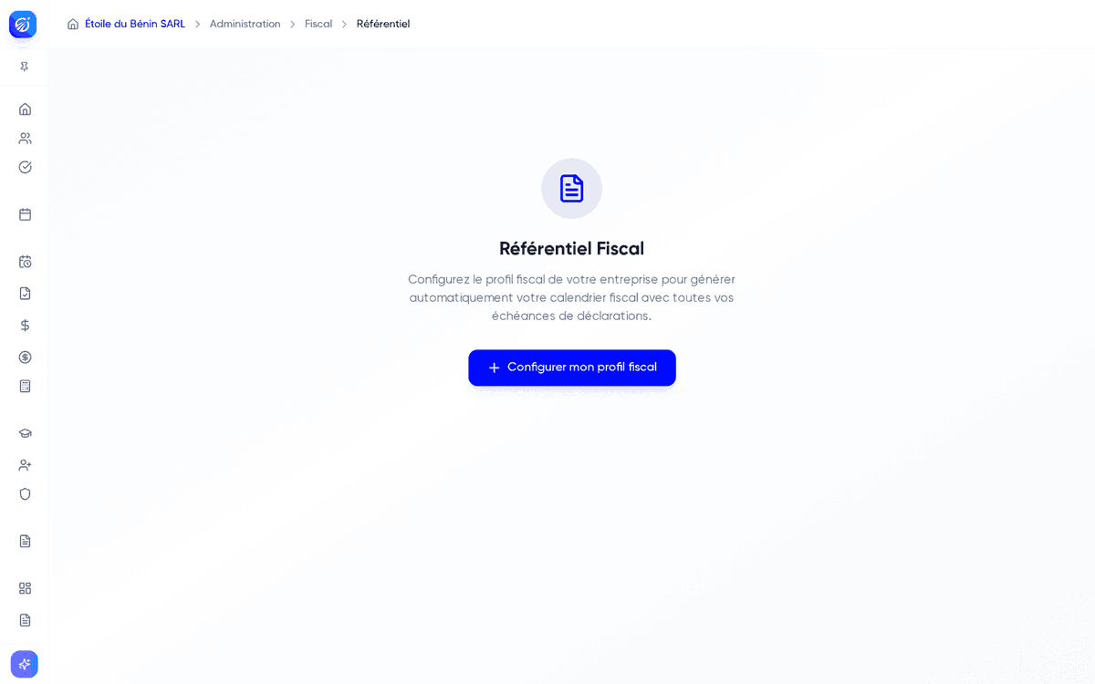 Écran d’accueil du Référentiel Fiscal avec le bouton Configurer mon profil fiscal